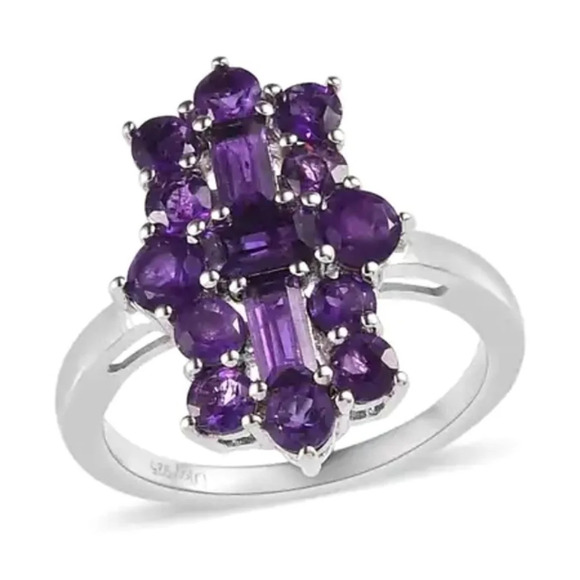Amethyst Elongated Ring In Platinum Over Sterling Silver 2.00 ctw - Picture 2 of 9